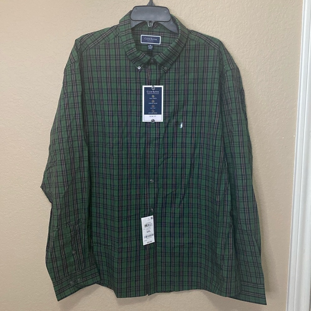 Men’s Club Room Performance Slim Fit Button Down Shirt NWT Size XXL